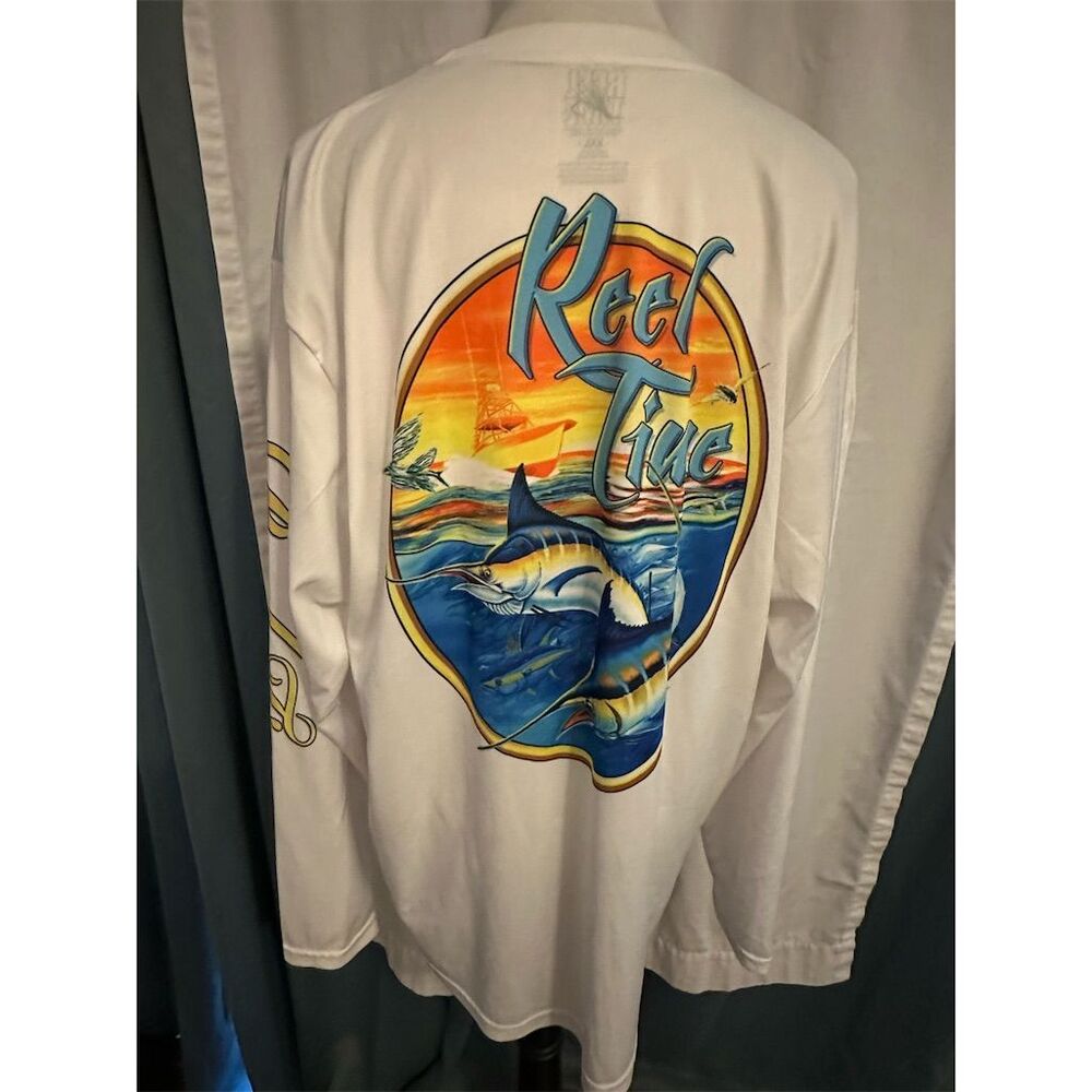 Real Time Men's XXL Multicolor Long Sleeve Fishing T-Shirt Marlin Graphic